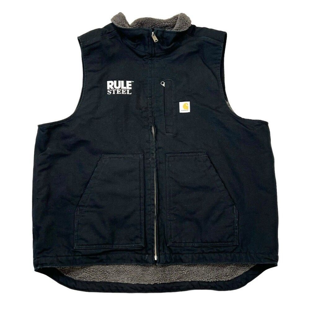 Carhartt Cattleman Sherpa Lined Men’s Black Vest Size XL Full Zip Company Logo